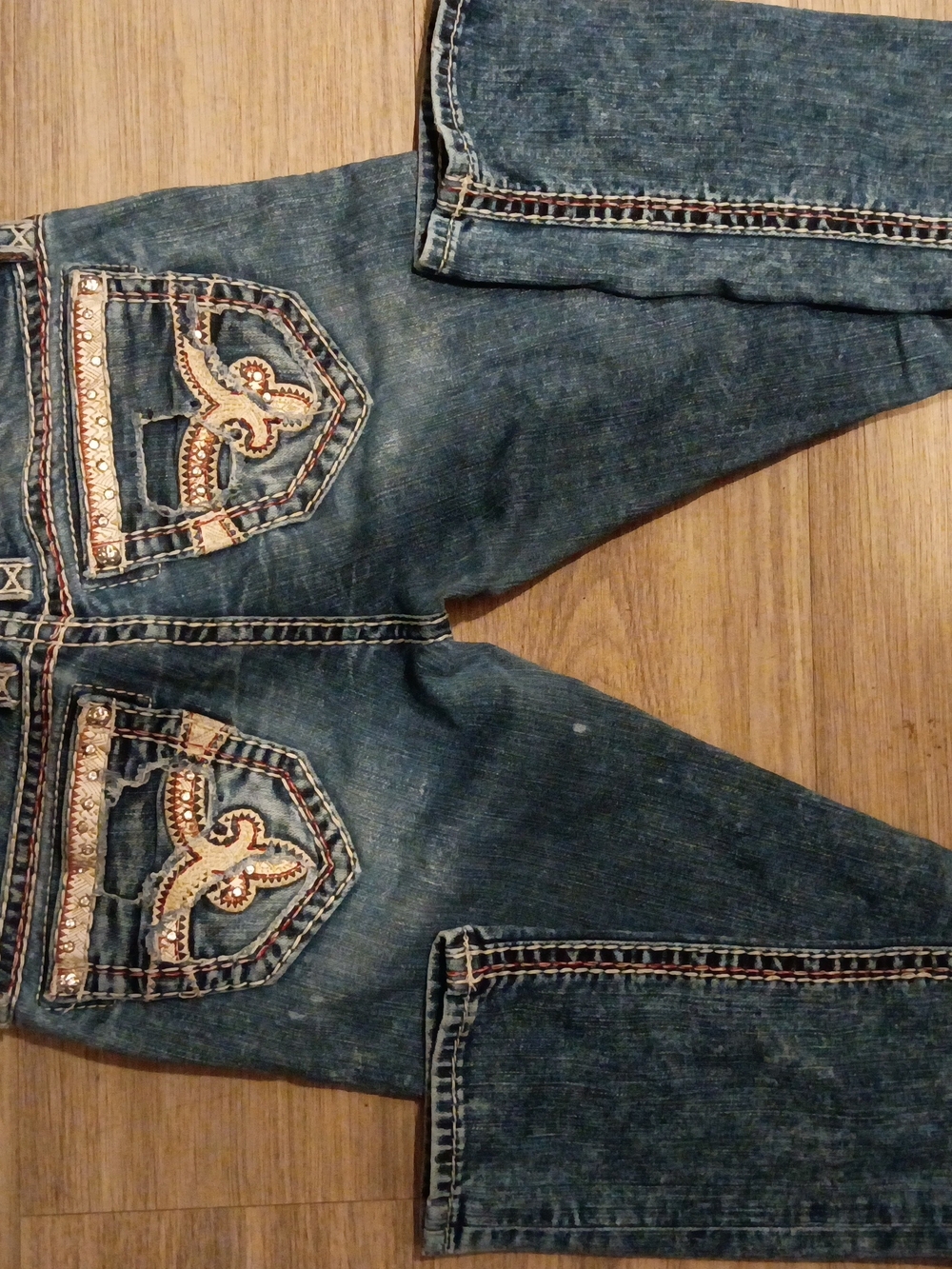 Rock Revival Women's Straight Leg Embroidered Blue Denim Jeans